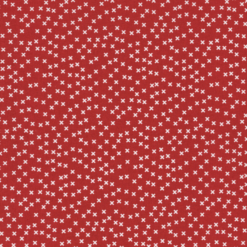 red fabric featuring a scattered white x pattern