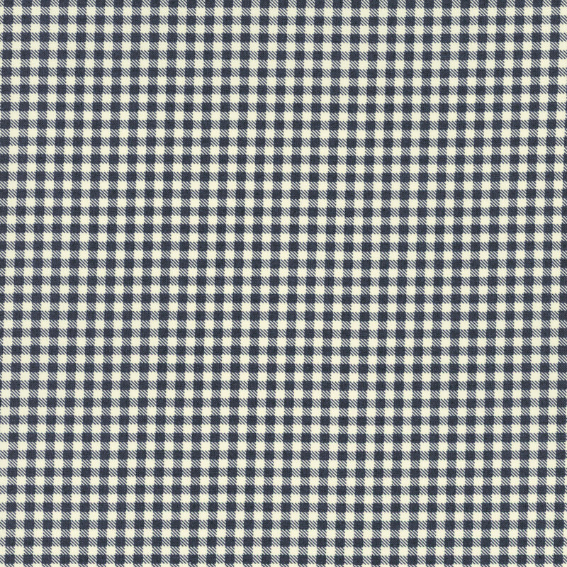 navy blue gingham fabric featuring diagonally dashed connecting squares