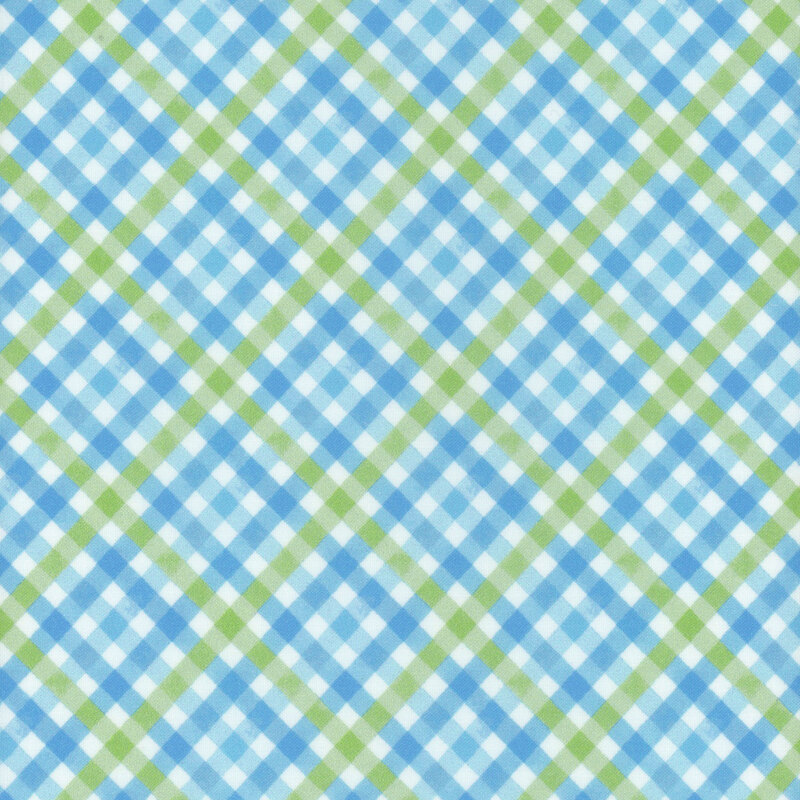 Blue, white, and green plaid fabric