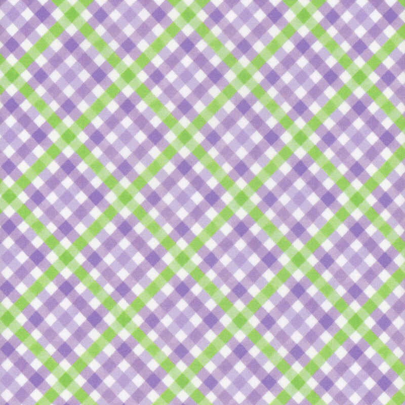 Purple, white, and green plaid fabric