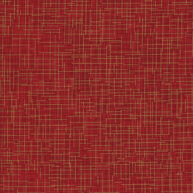 Red tonal linen textured basic fabric with gold metallic accents from the Quilter's Linen Collection