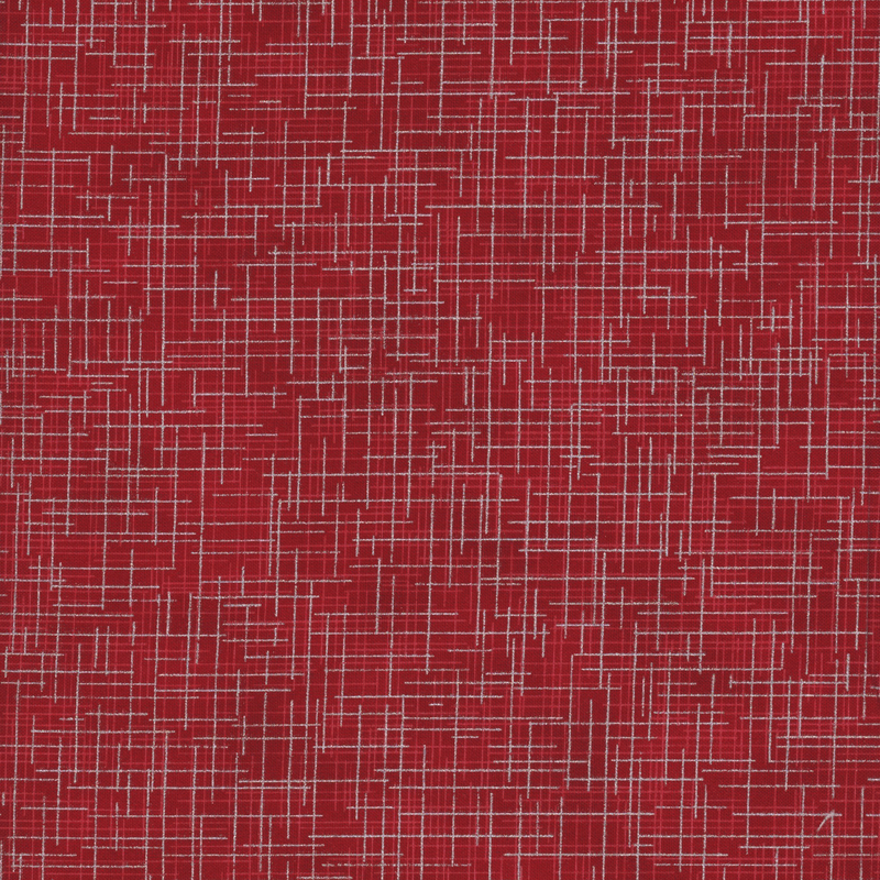 Red tonal linen textured basic fabric with silver metallic accents from the Quilter's Linen Collection