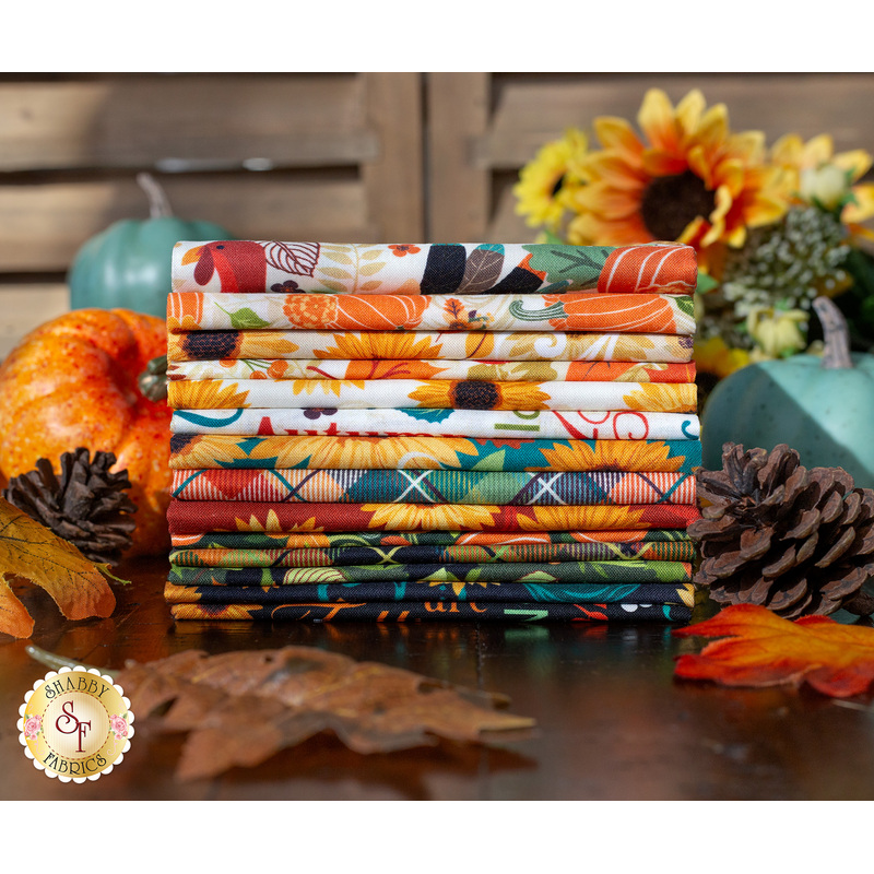 A stacked image of a 14FQ set surrounded by fall decor.