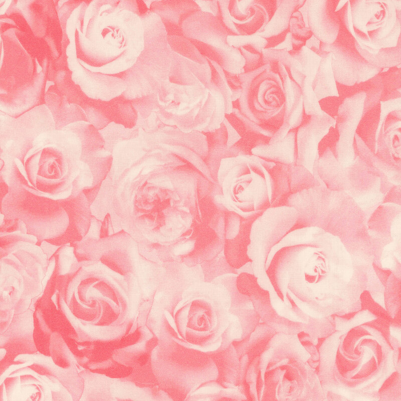 light pink fabric featuring layers of pink roses