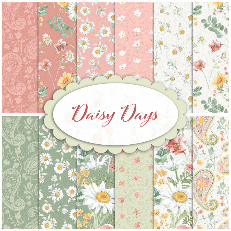 graphic of all fabrics in the Daisy Days collection fq set