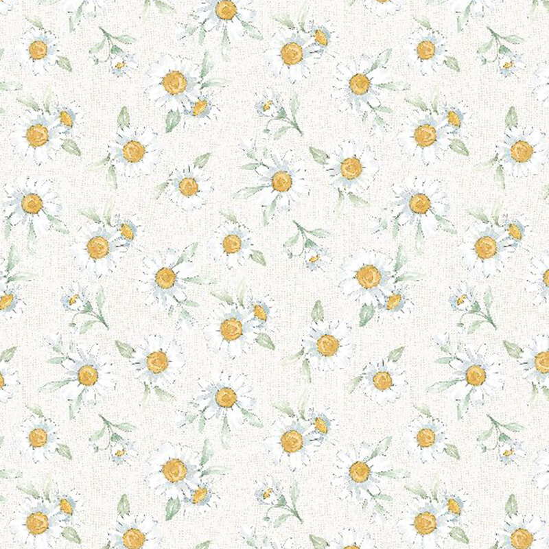 adorable cream fabric featuring tossed white daisies
