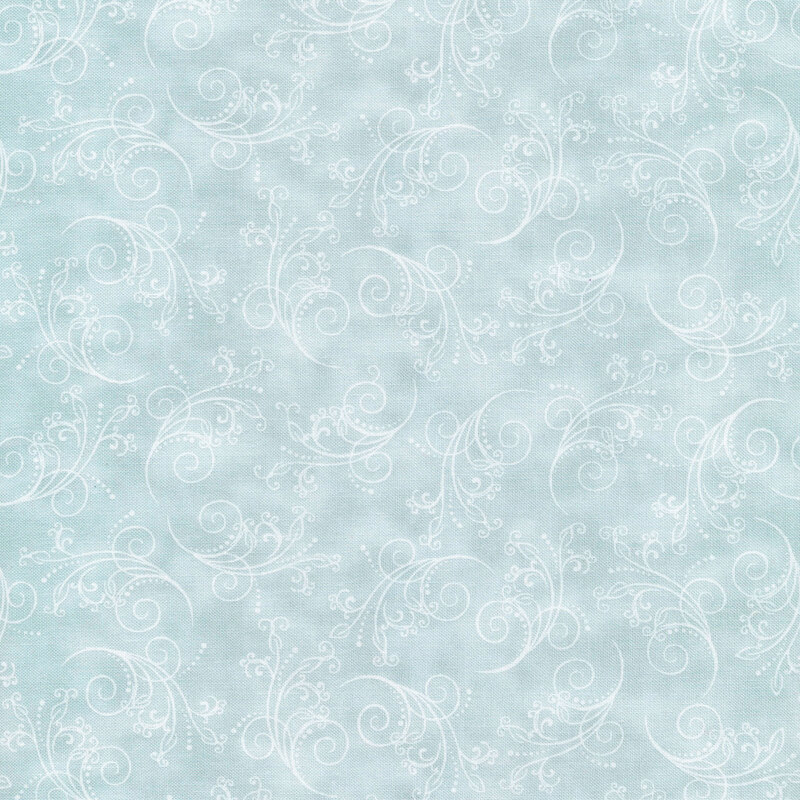 gorgeous pastel slate fabric featuring tonal mottling and scattered pastel scrolling