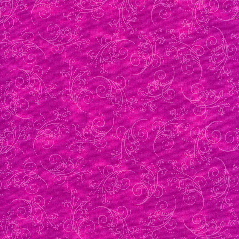 gorgeous fuchsia fabric featuring tonal mottling and scattered pastel scrolling