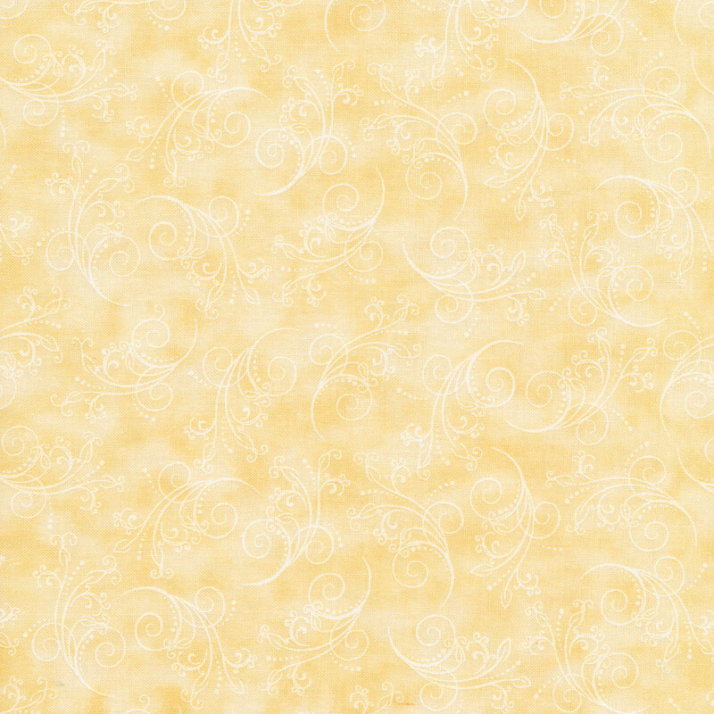 gorgeous cream fabric featuring tonal mottling and scattered pastel scrolling