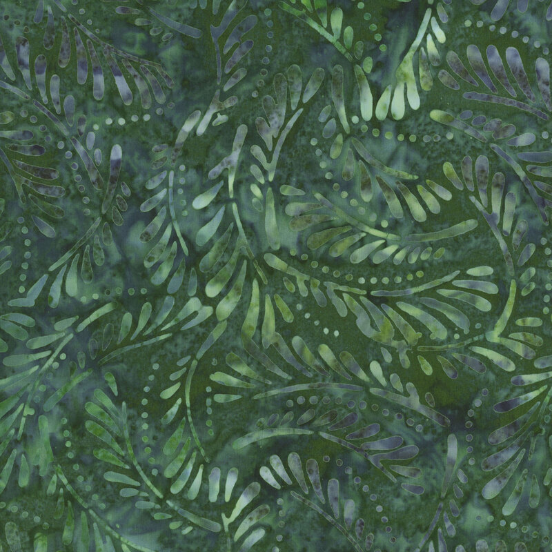 beautiful forest green fabric featuring tonal mottling and scattered abstract ferns