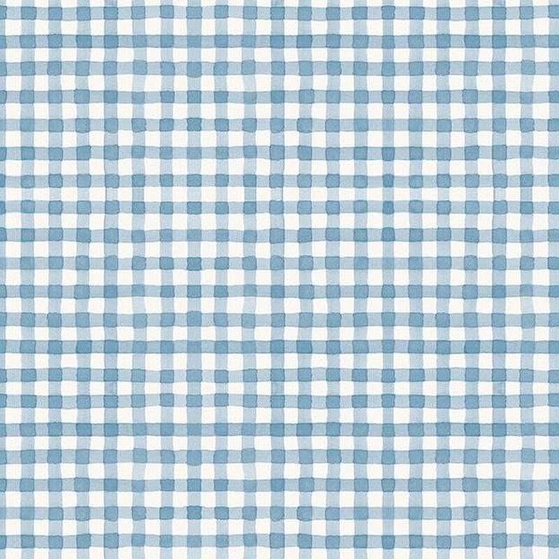 watercolor styled gingham fabric featuring cream and dutch blue coloring