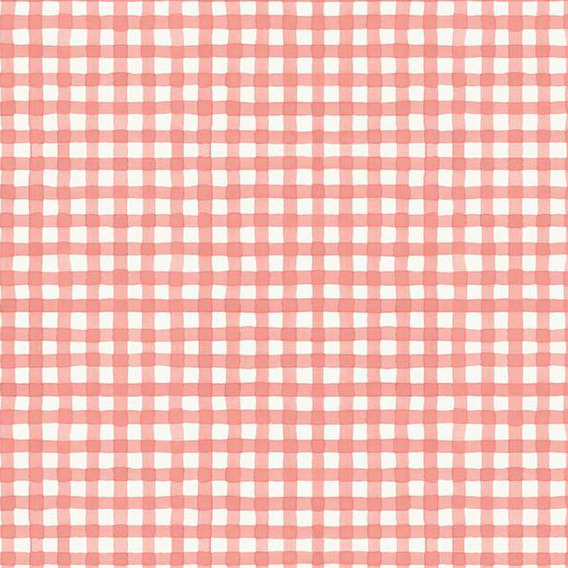 watercolor styled gingham fabric features cream and pink coloring