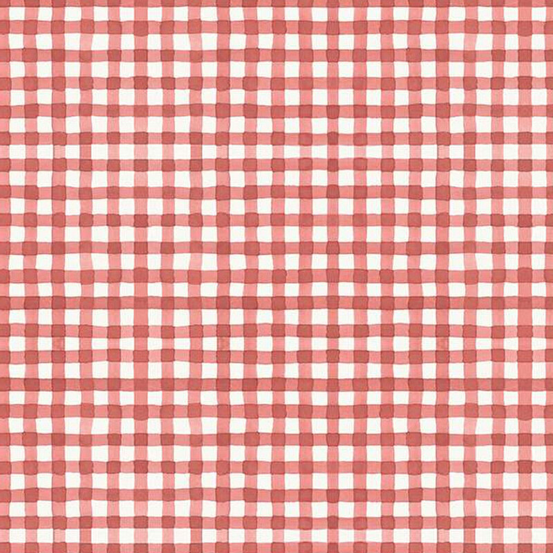 watercolor styled gingham fabric featuring cream and faded red coloring