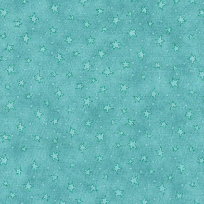 mottled light blue fabric with scattered ditsy stars and tonal speckles