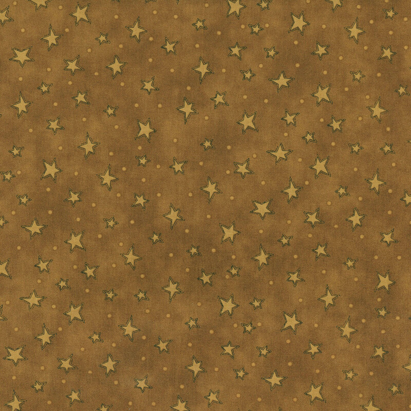 mottled brown fabric with scattered ditsy stars and tonal speckles