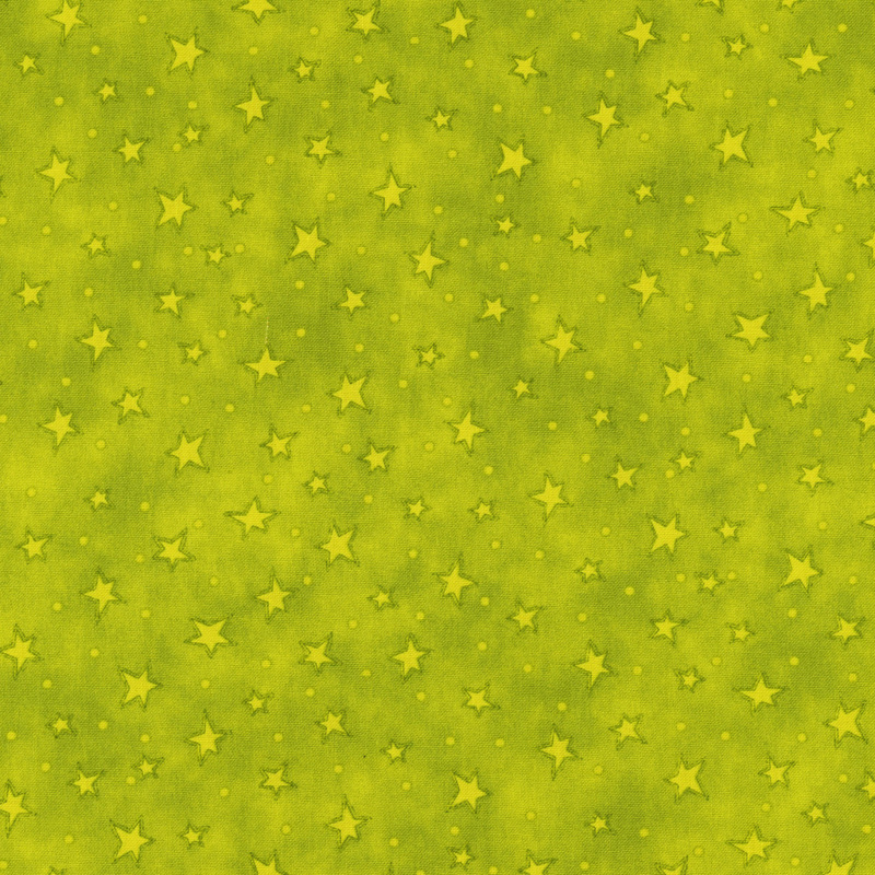mottled green fabric with scattered ditsy stars and tonal speckles