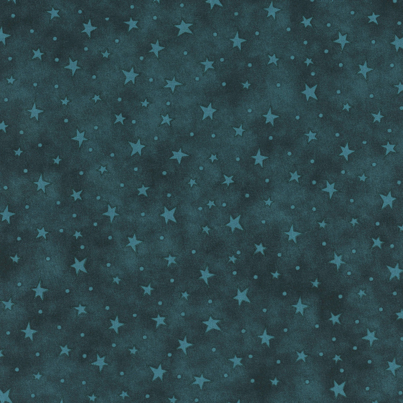mottled dark teal fabric with scattered ditsy stars and tonal speckles