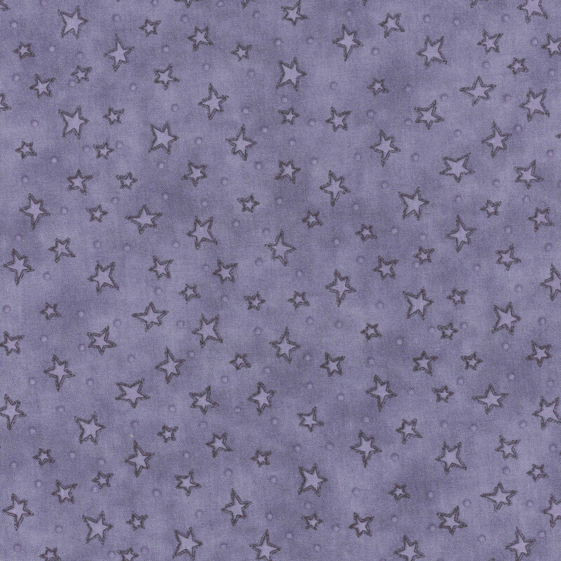 muted purple fabric with scattered ditsy stars and tonal speckles