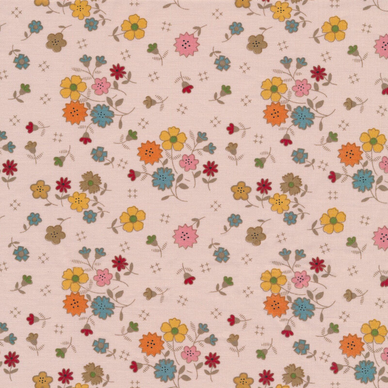 classic cream fabric featuring a scattered muted floral pattern, with interspersed hatch marks
