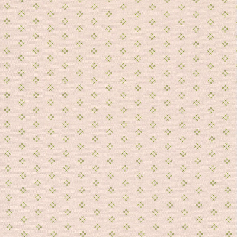 classic cream fabric featuring rows of green hash marks