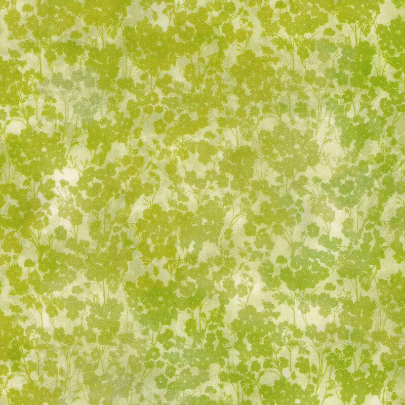 mottled light green fabric featuring packed small green tonal flowers