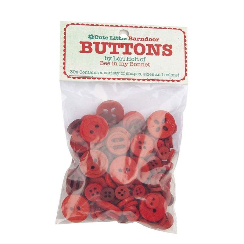 A pack of red buttons in a small plastic package