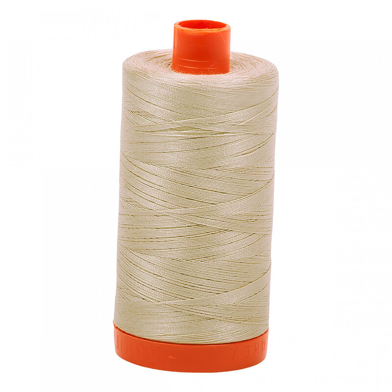 A spool of Aurifil 6711 - Pewter thread on a white background