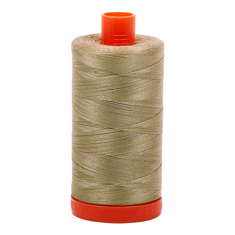 A spool of Aurifil 2325 -Linen thread on a white background
