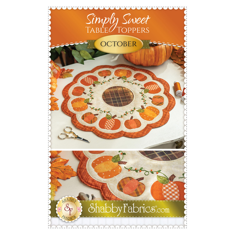 Front cover of the Simply Sweet Table Topper - October pattern booklet showing the finished project, title, and designer details