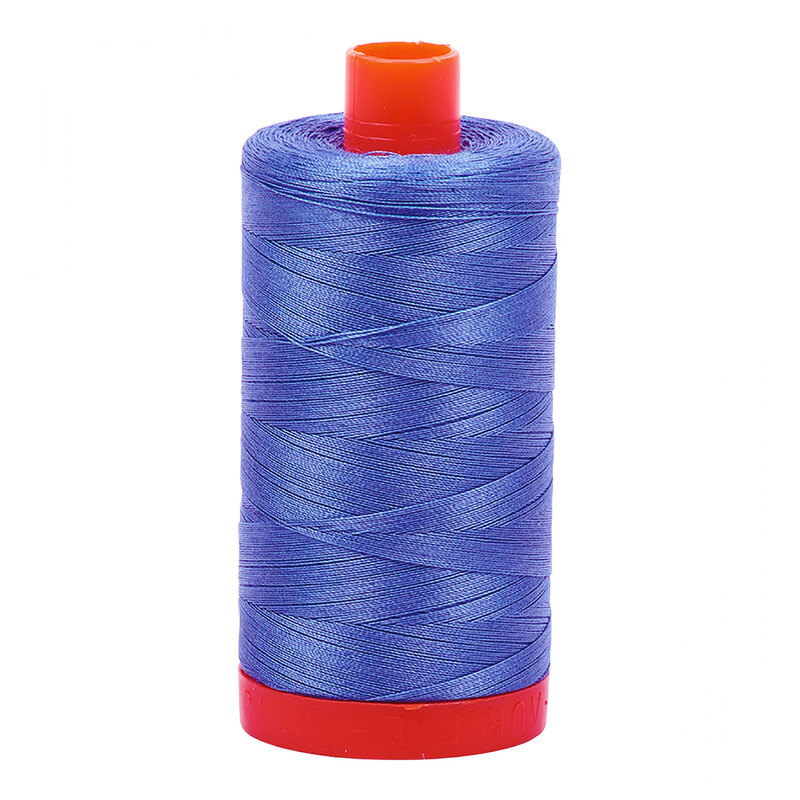 A spool of Aurifil 2725 - Light Wedgewood thread on a white background