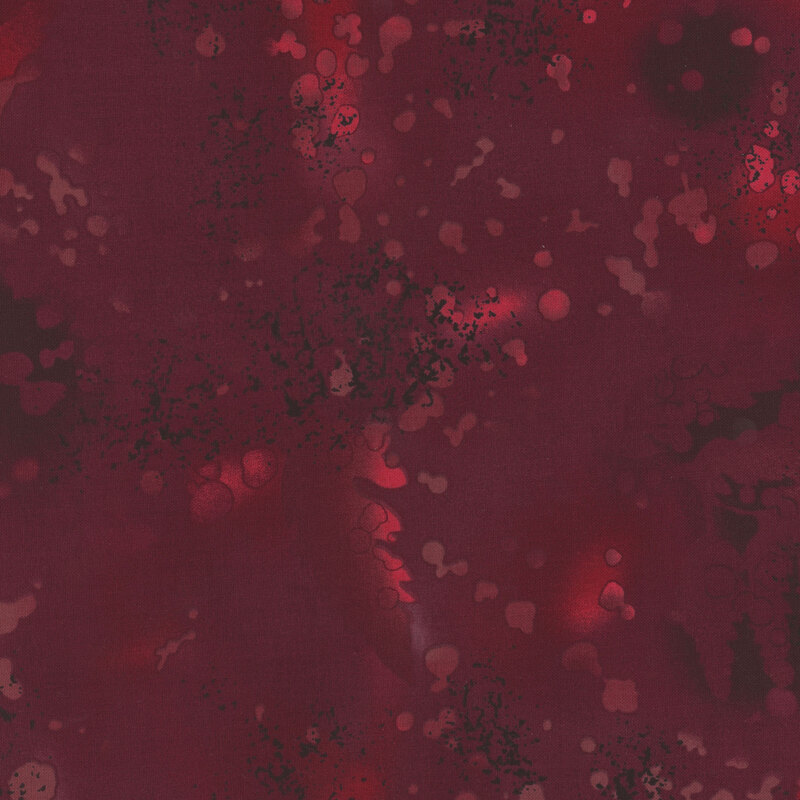 fabric featuring a rich wine watercolor background with complementary mottling and abstract fern designs