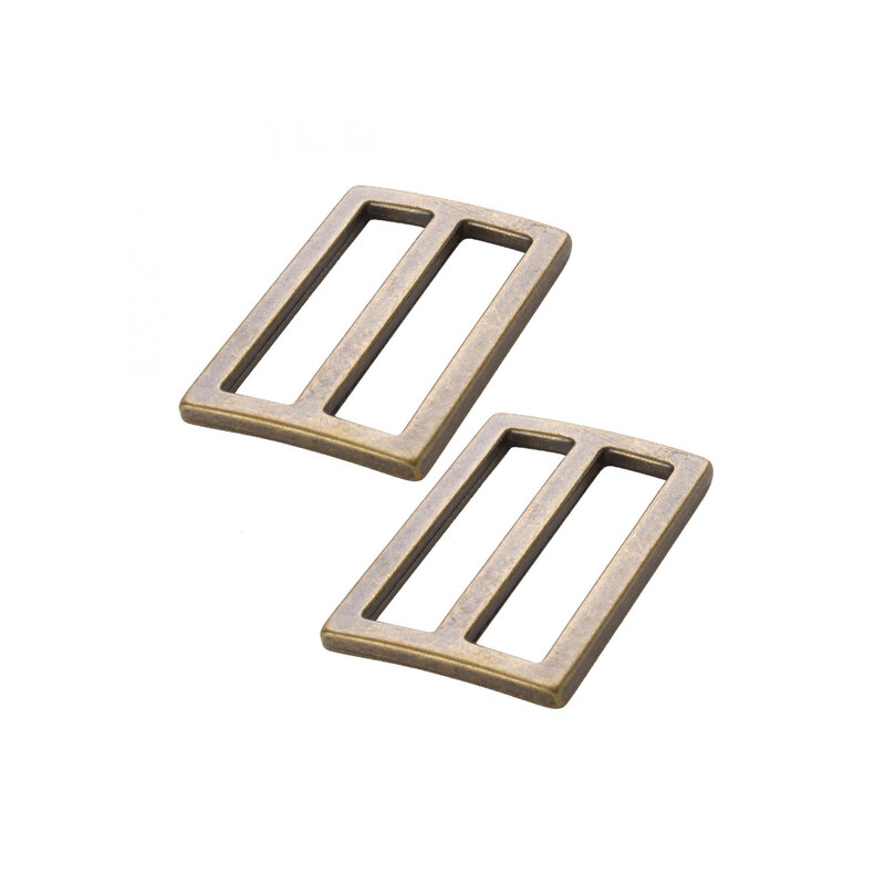 2 antique brass rectangle rings on a white background