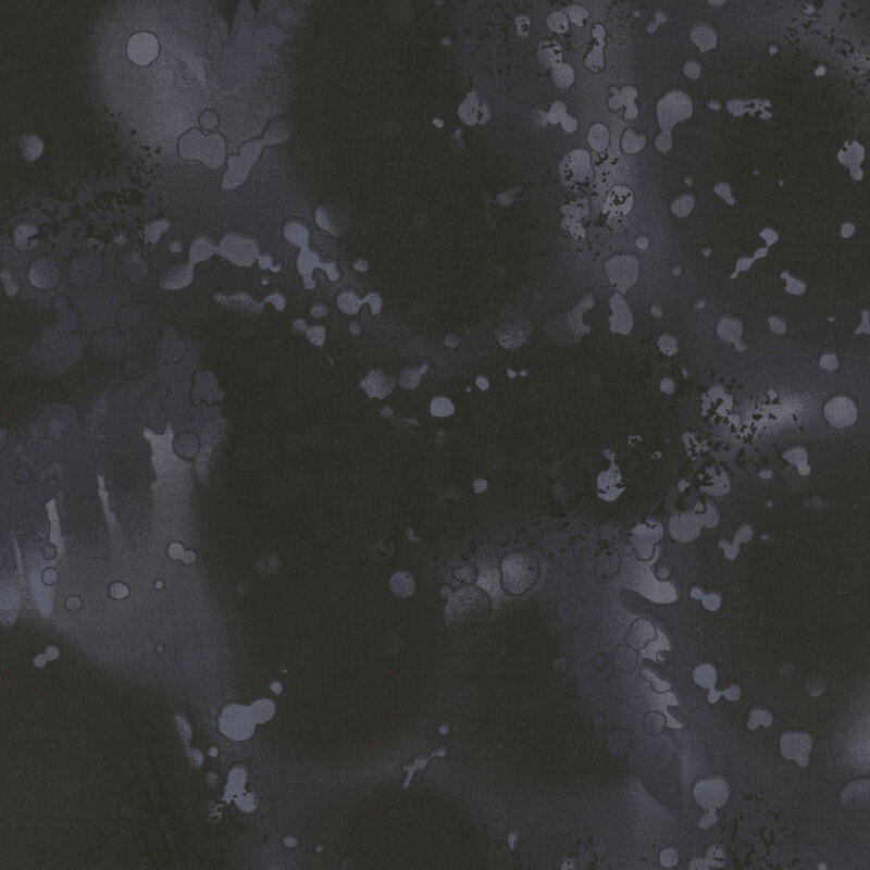 fabric featuring a midnight black watercolor background with complementary mottling and abstract fern designs