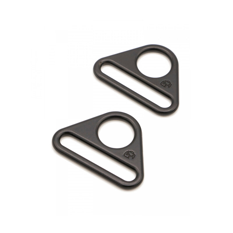 2 black matte metal triangle rings on a white background