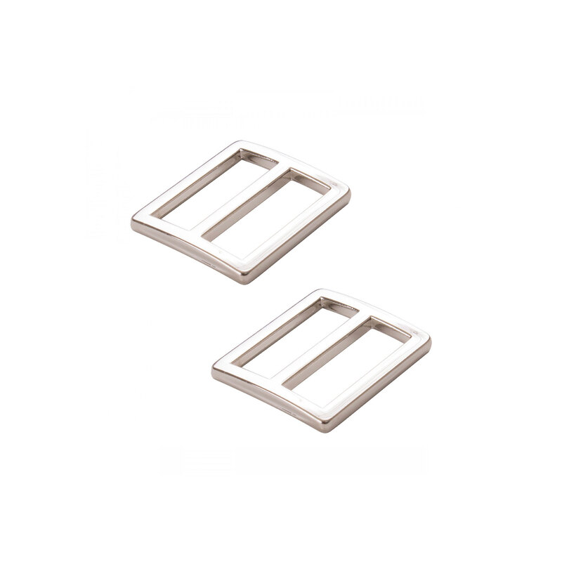 2 silver rectangle rings on a white background