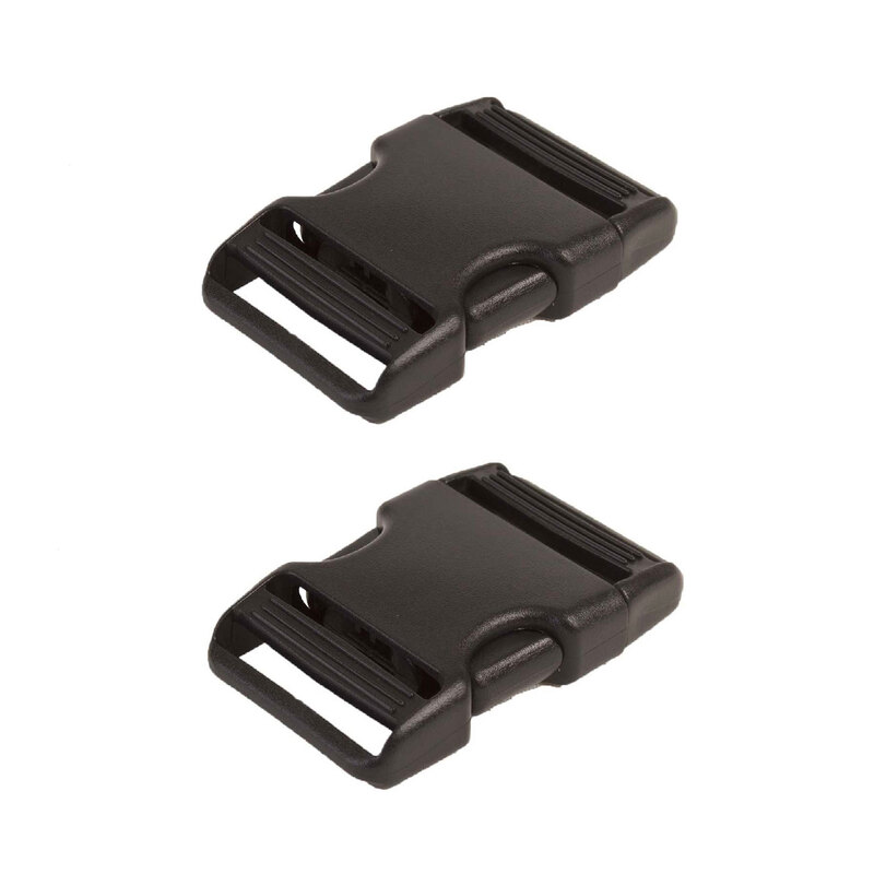 Photo of 2 black plastic buckles isolated on a white background