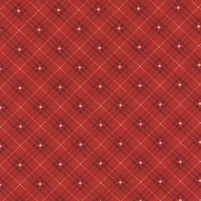 red plaid fabric with white stripes and diamonds