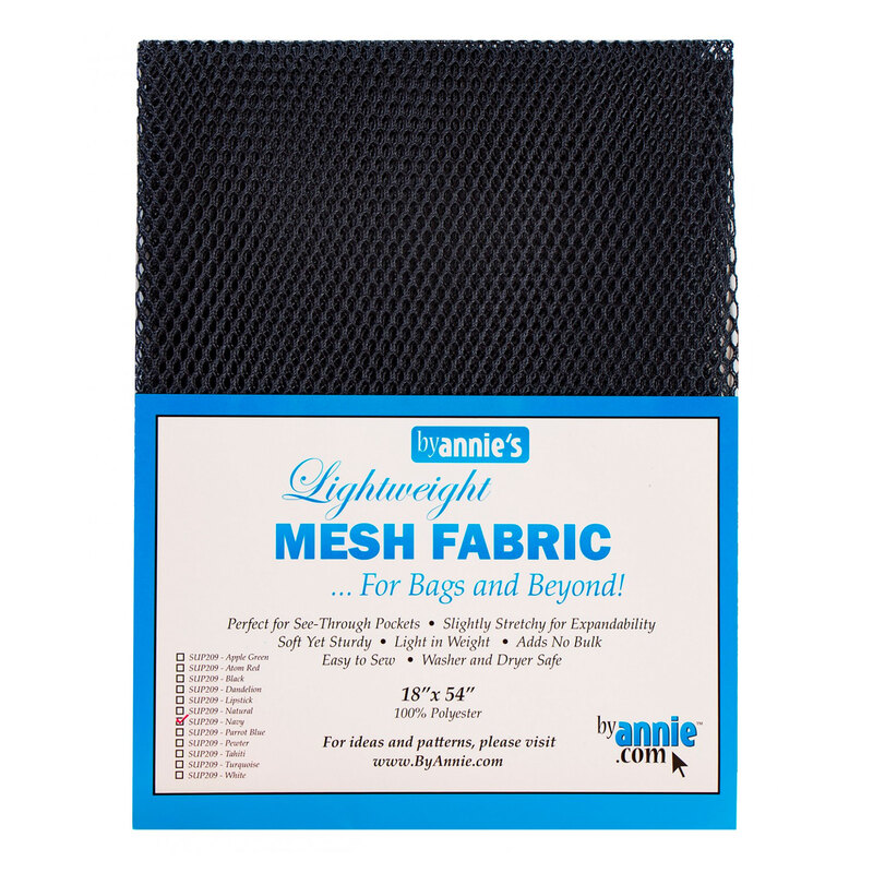 Photo of a package of dark navy mesh fabric isolated on a white background