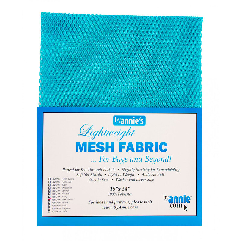 Photo of a package of turquoise mesh fabric isolated on a white background