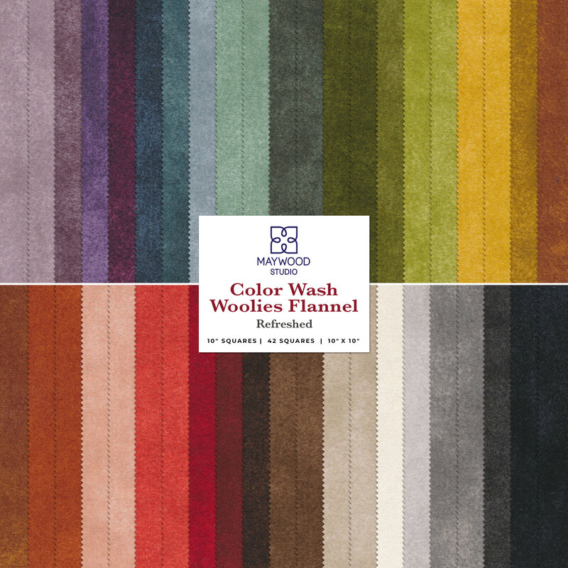 A stacked collage of colorful flannel fabrics in the Color Wash Woolies Flannel - Refreshed 10