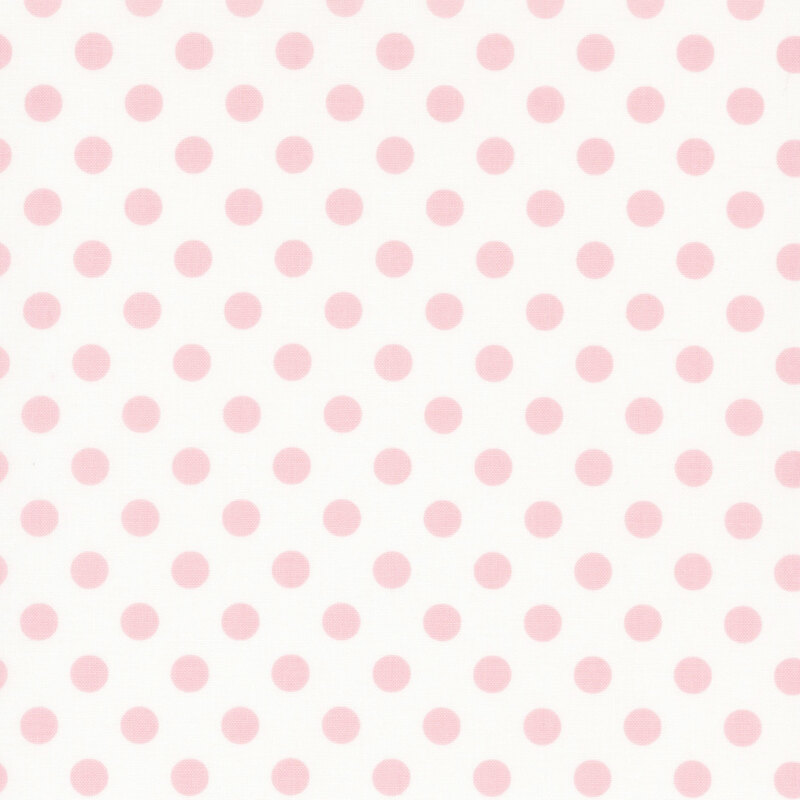 fabric featuring a white background with light pink polka dots