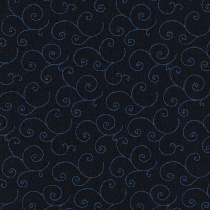 navy blue fabric featuring a tonal swirl design