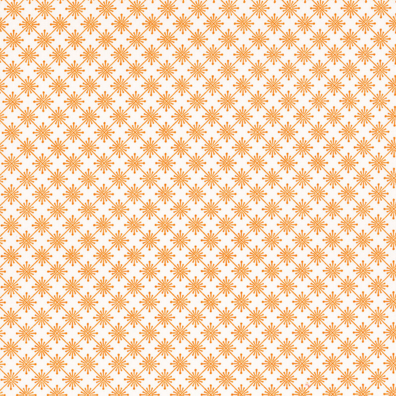 white fabric featuring an orange burst grid pattern