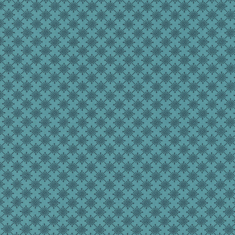 teal fabric featuring a dark teal burst grid pattern