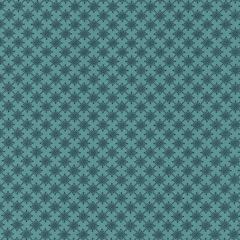 teal fabric featuring a dark teal burst grid pattern