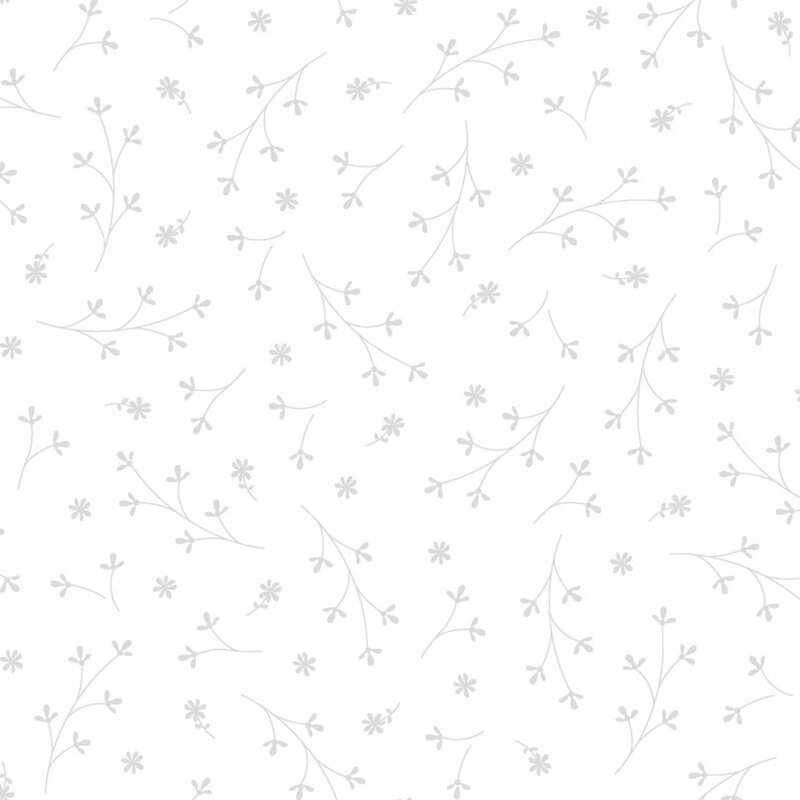 digital image of white fabric featuring a ditsy pattern of long stemmed white flowers
