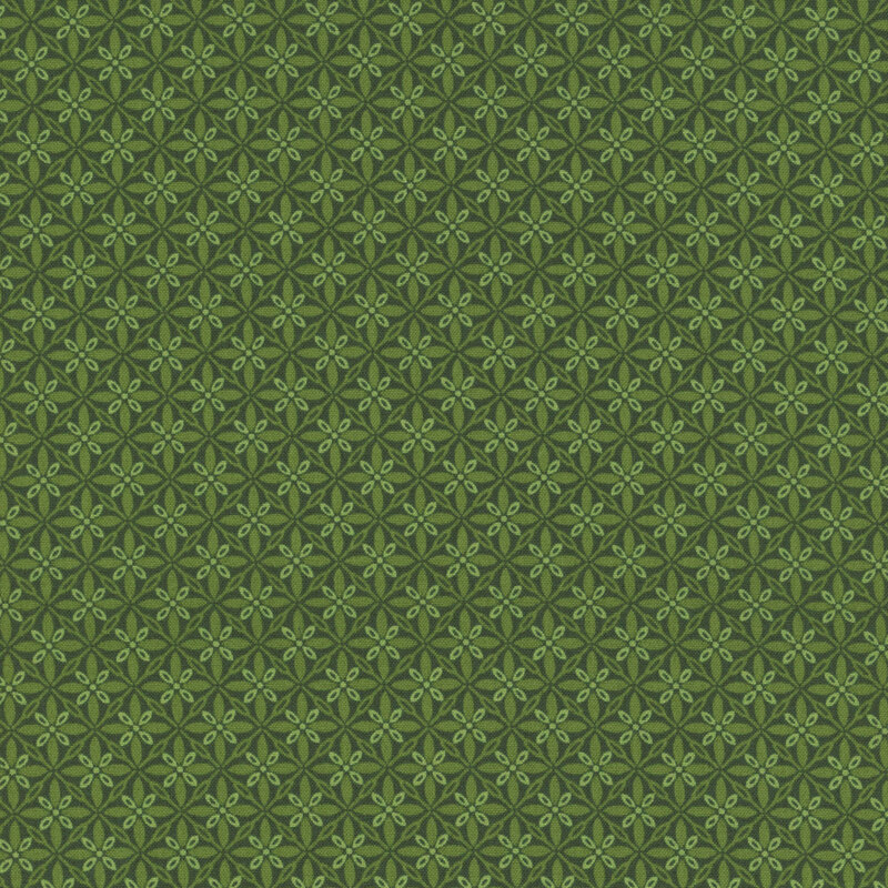 lovely forest green fabric featuring a geometric tuft design in lighter shades of green