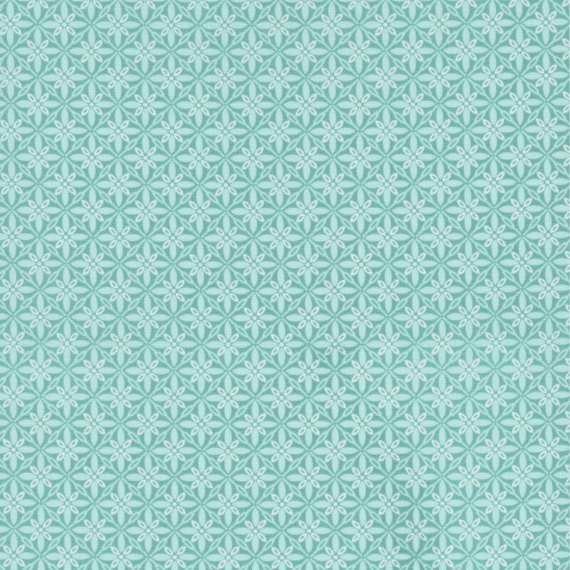 lovely turquoise fabric featuring a geometric tuft design in lighter shades of aqua
