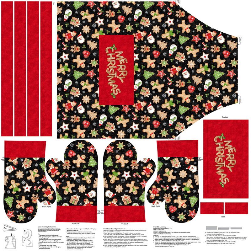 Gingerbread cookie themed apron and oven mitt set with ruby red accents, SO cute!