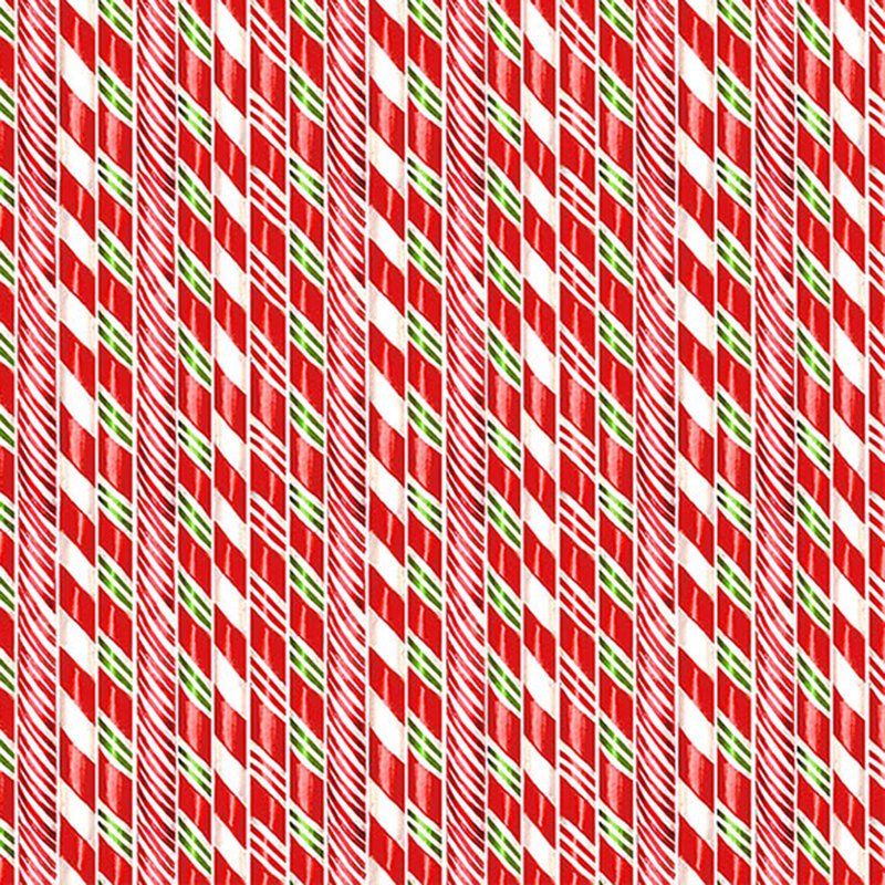 vertical candy cane stripes in four variations of stripe width. shiny and appealing, the dominant color is red, followed by red, with candy green accents